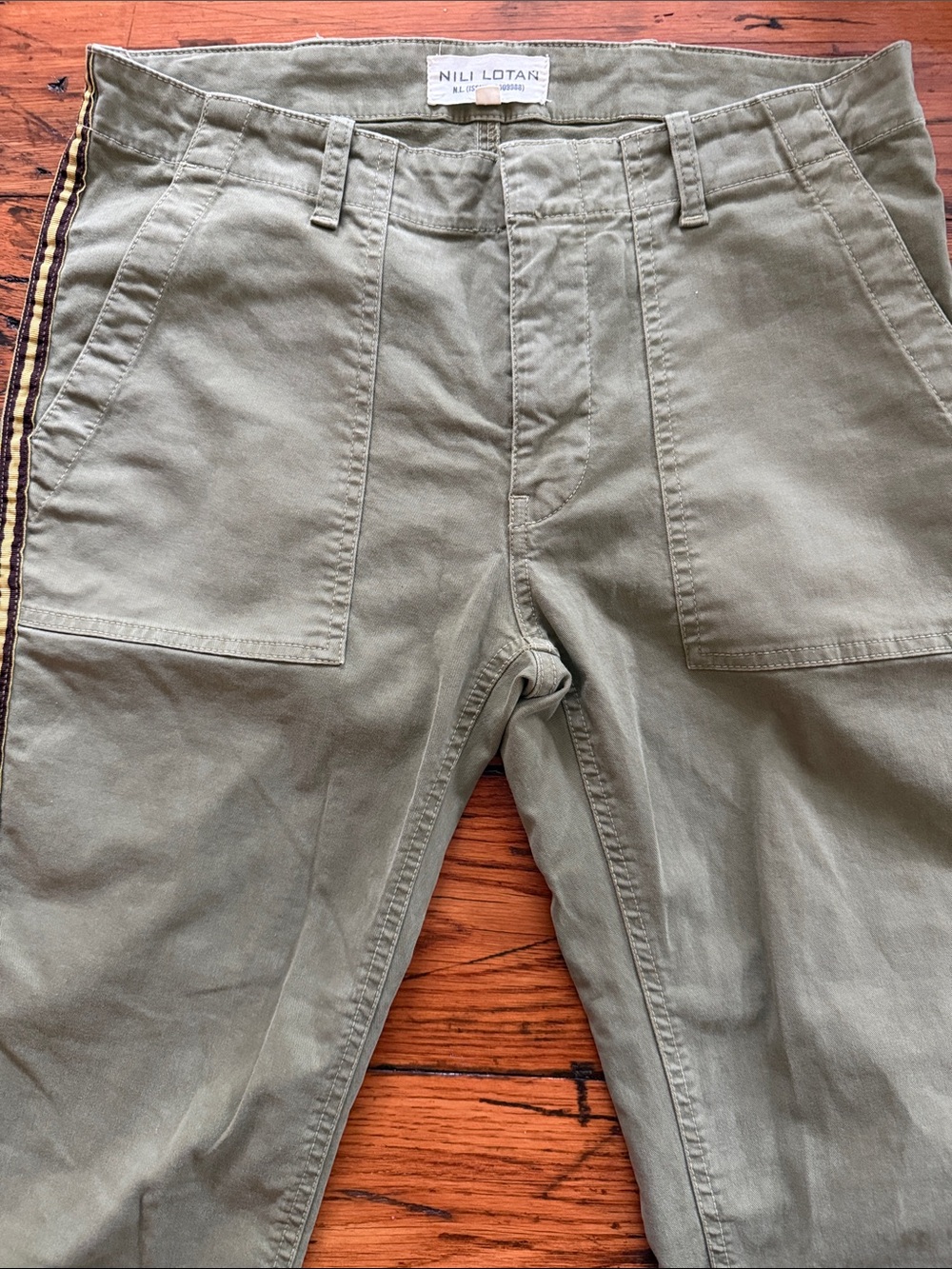Nili Lotan Olive Green Cargo Pants with Side Stripe